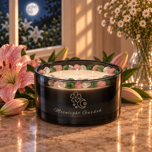 Moonlight Garden Handcrafted Crystal-Infused Coconut Soy 3-Wick Scented Candle, 16oz