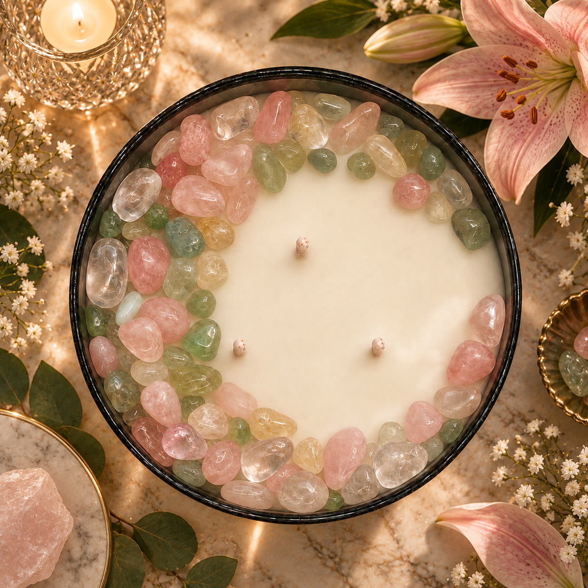 Moonlight Garden Handcrafted Crystal-Infused Coconut Soy 3-Wick Scented Candle, 16oz