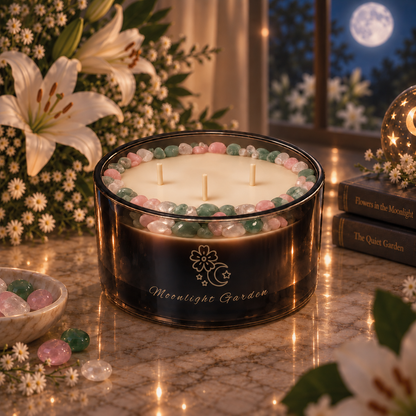 Moonlight Garden Handcrafted Crystal-Infused Coconut Soy 3-Wick Scented Candle, 16oz