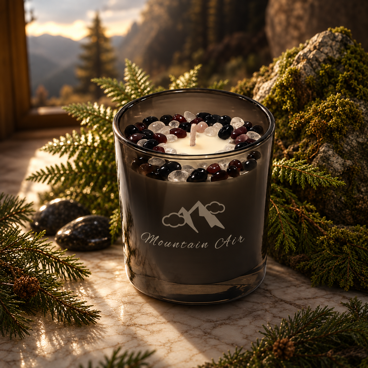 Mountain Air Handcrafted Crystal-Infused Coconut Soy Wax Scented Candle, 10oz