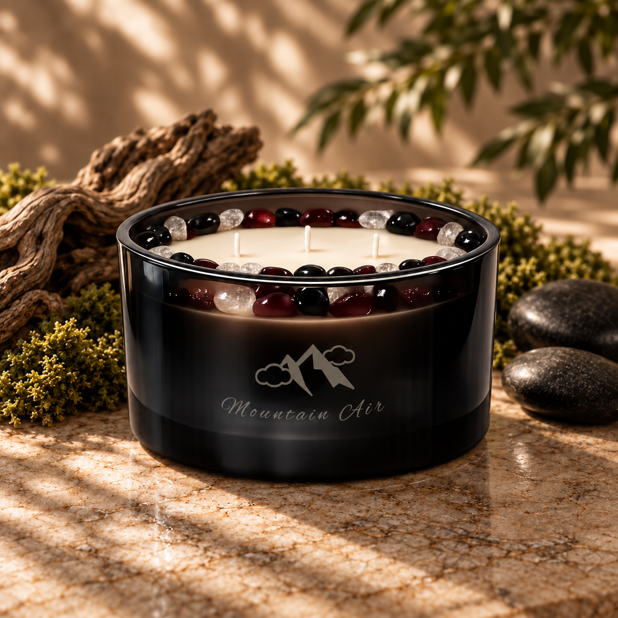Mountain Air Handcrafted Crystal-Infused Coconut Soy 3-Wick Scented Candle, 16oz