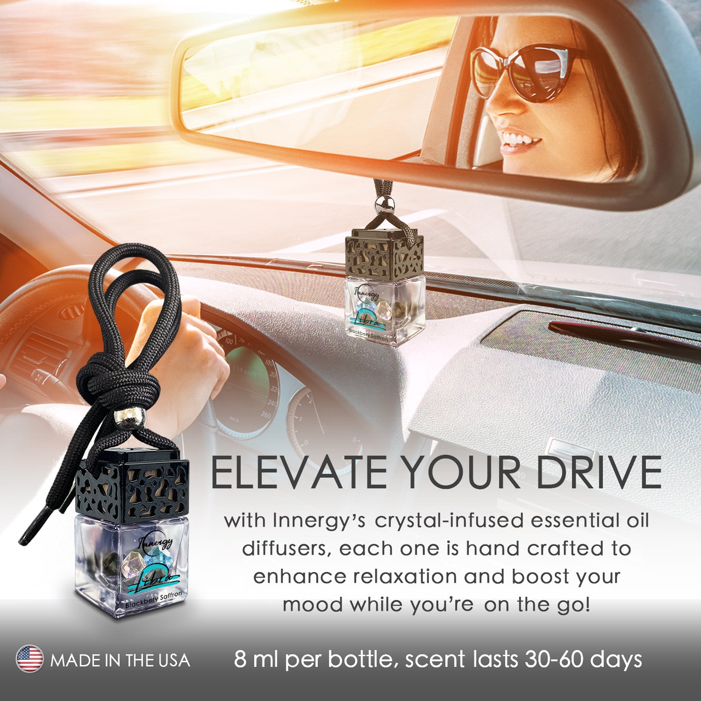 Libra Zodiac Crystal-Enhanced Oil Diffuser, Car Air Freshener, 8ml