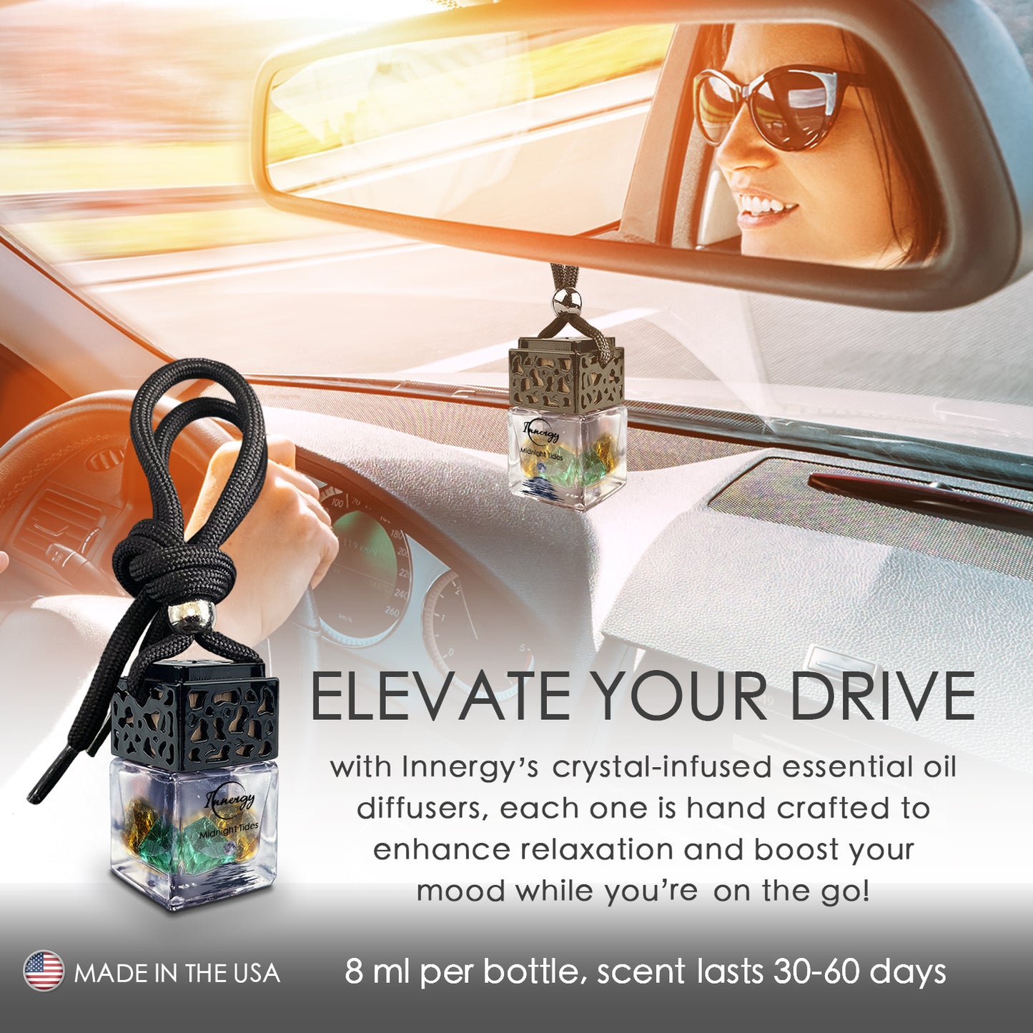 Midnight Tides Crystal-Enhanced Oil Diffuser, Car Air Freshener, 8ml