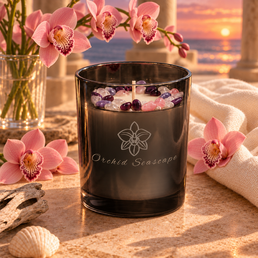 Orchid Seascape Handcrafted Crystal-Infused Coconut Soy Wax Scented Candle, 10oz