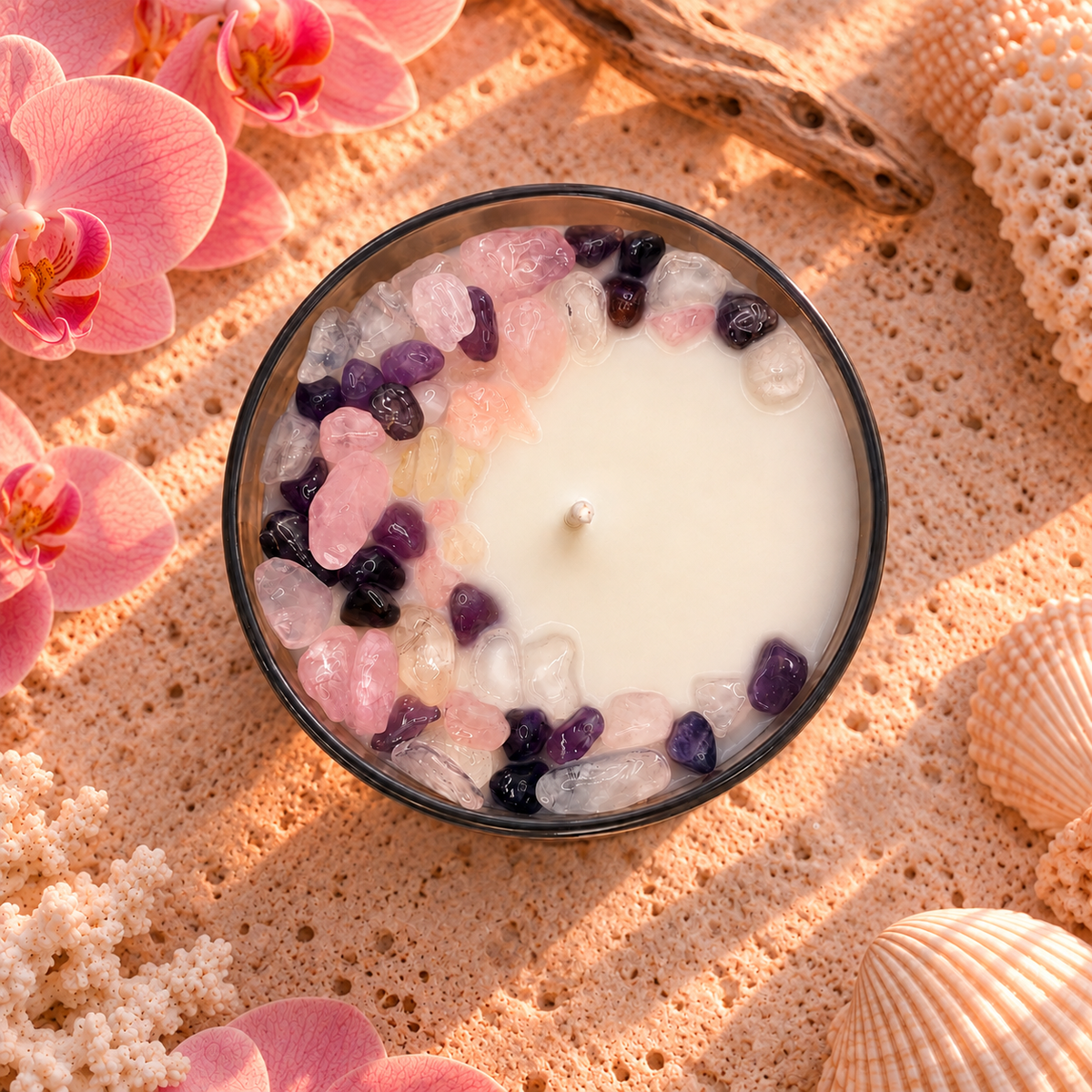 Orchid Seascape Handcrafted Crystal-Infused Coconut Soy Wax Scented Candle, 10oz