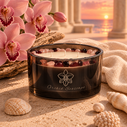 Orchid Seascape Handcrafted Crystal-Infused Coconut Soy 3-Wick Scented Candle, 16oz