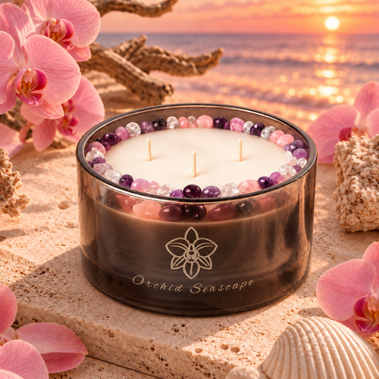 Orchid Seascape Handcrafted Crystal-Infused Coconut Soy 3-Wick Scented Candle, 16oz