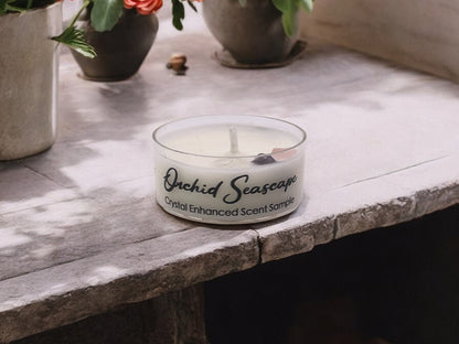 Orchid Seascape, Premium Coconut-Soy Wax Tea Light Crystal Candle, 1oz