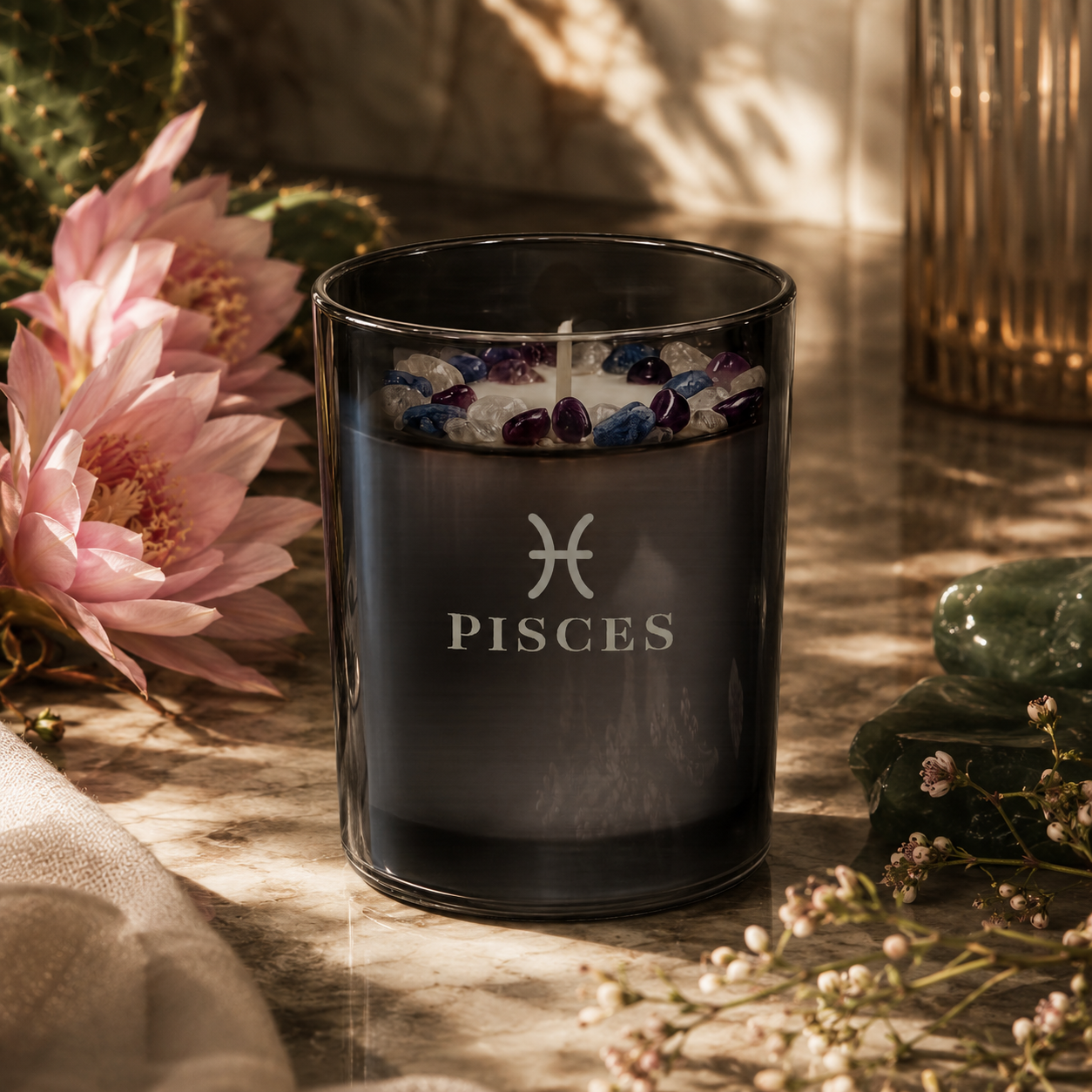 Pisces Zodiac Crystal Candle, 10oz