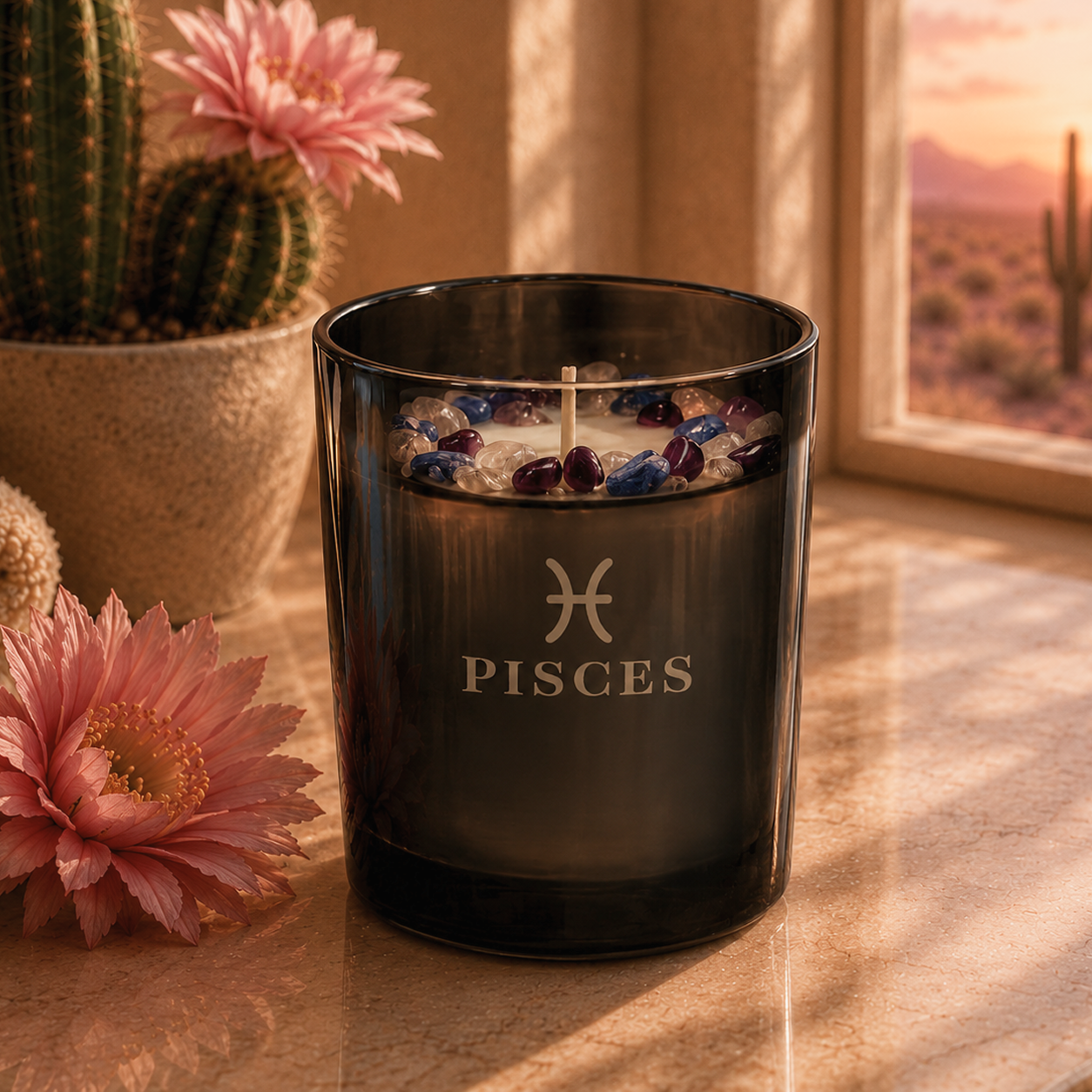 Pisces Zodiac Crystal Candle, 10oz