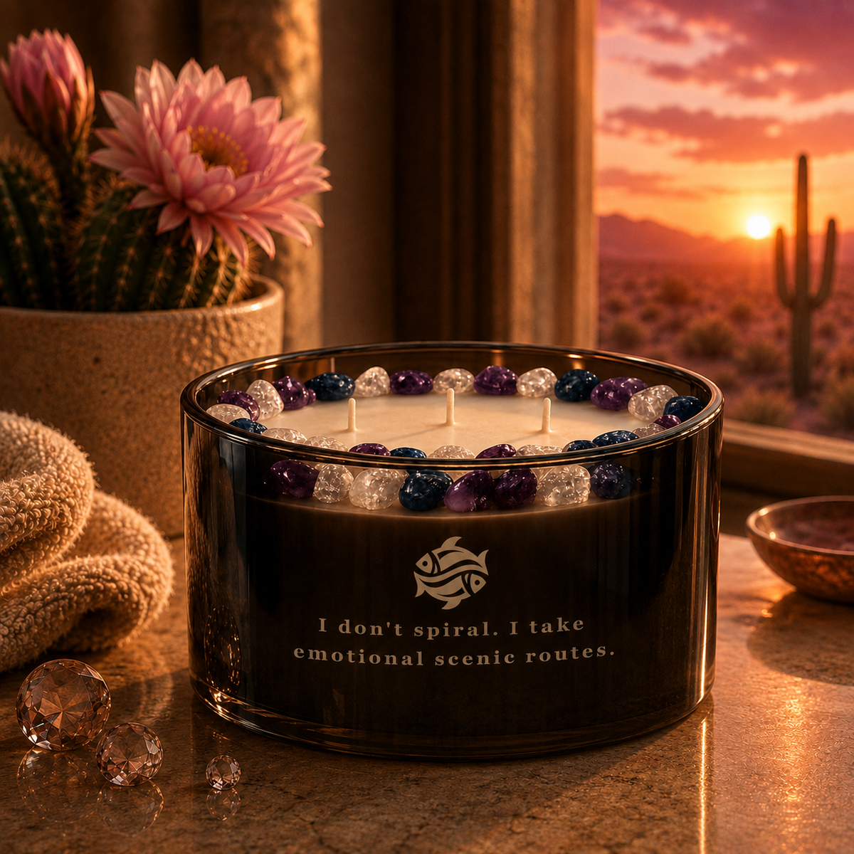 Pisces Zodiac 3-Wick Crystal Candle, 16oz