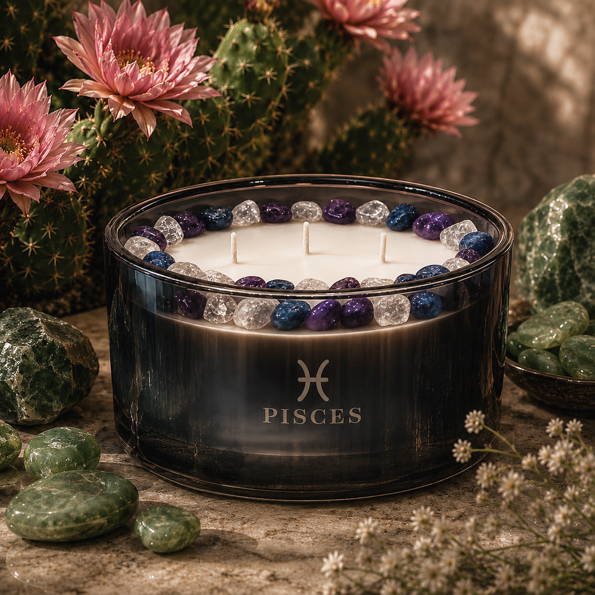Pisces Zodiac 3-Wick Crystal Candle, 16oz