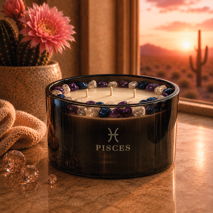 Pisces Zodiac 3-Wick Crystal Candle, 16oz