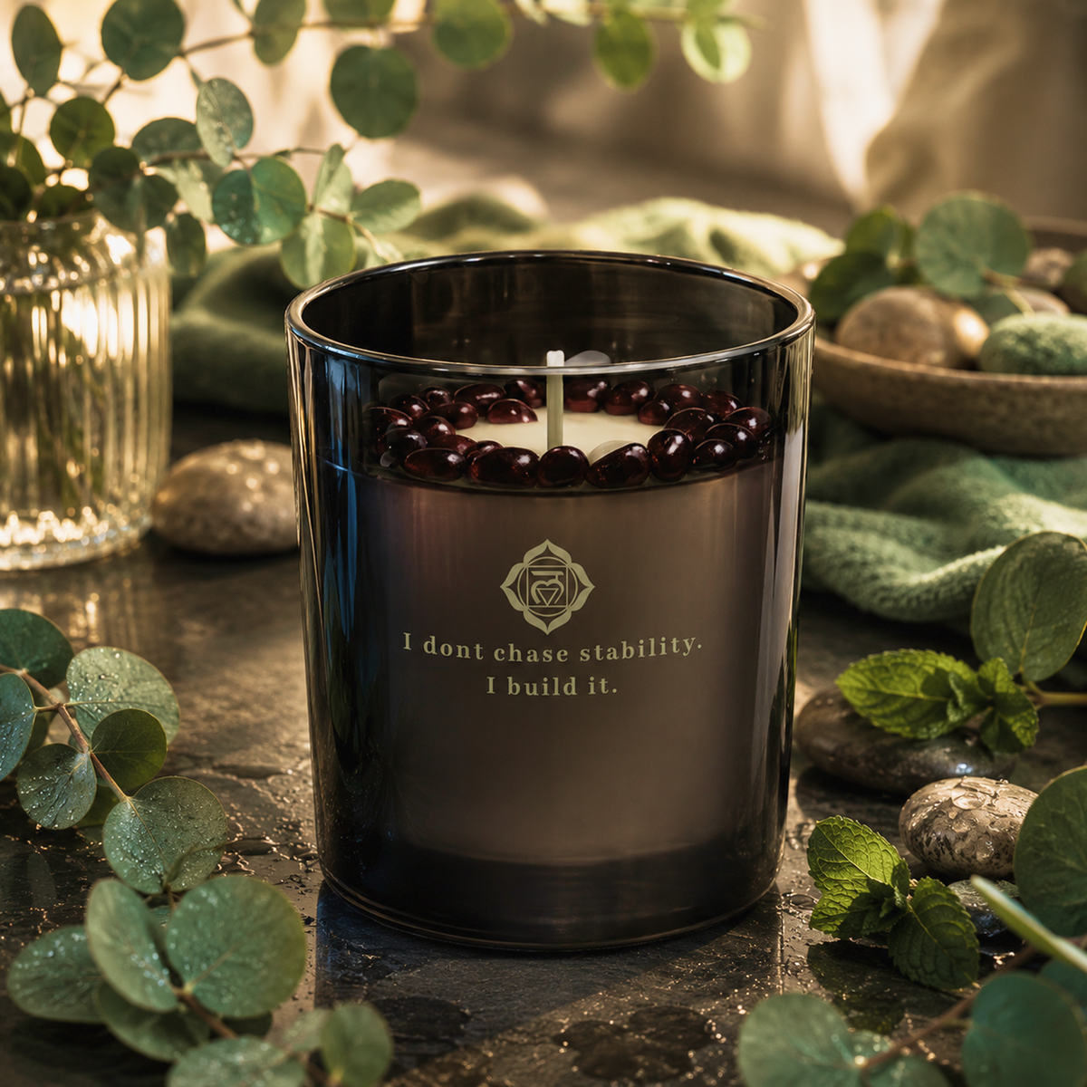 Root Chakra Handcrafted Crystal-Infused Coconut Soy Wax Scented Candle, 10oz