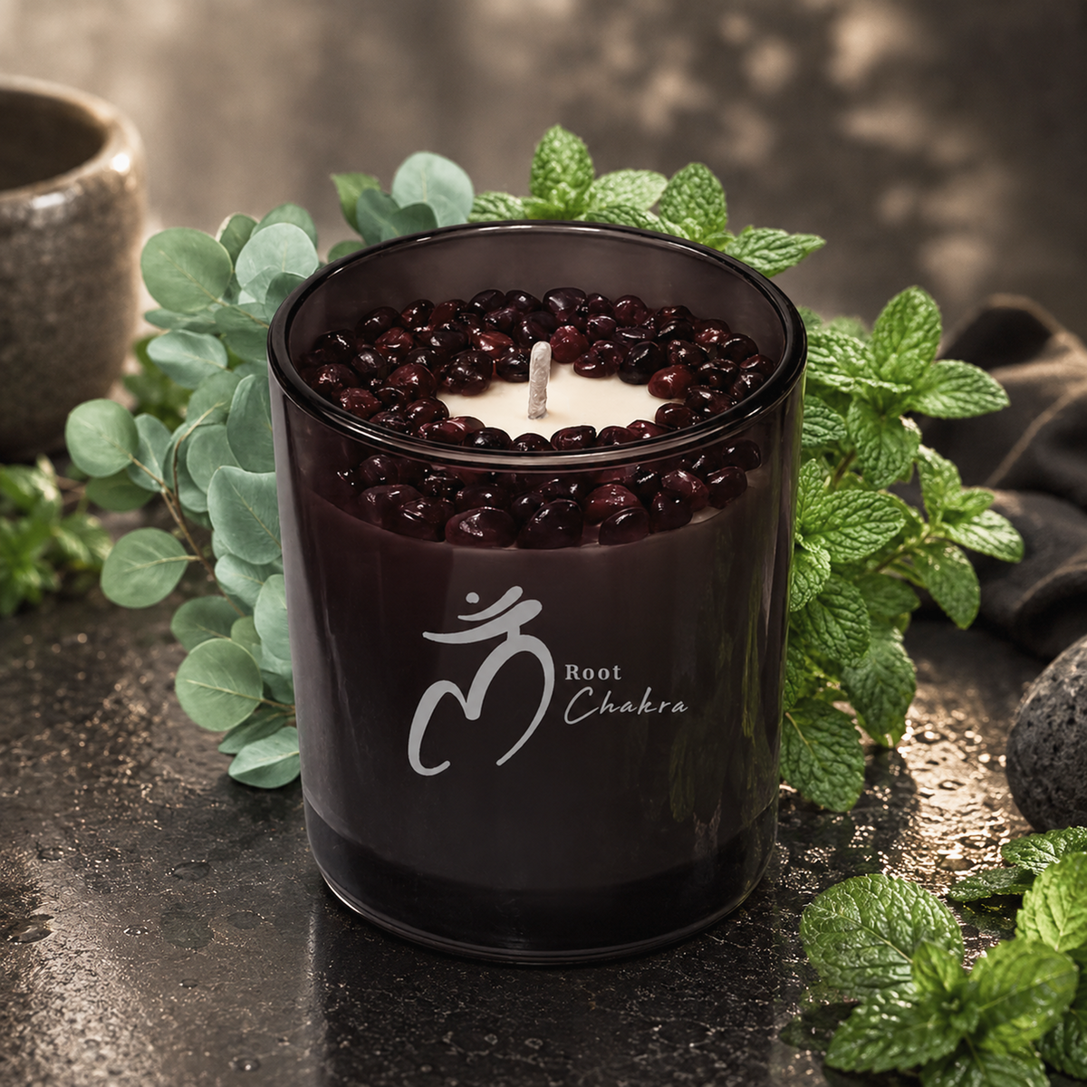 Root Chakra Handcrafted Crystal-Infused Coconut Soy Wax Scented Candle, 10oz