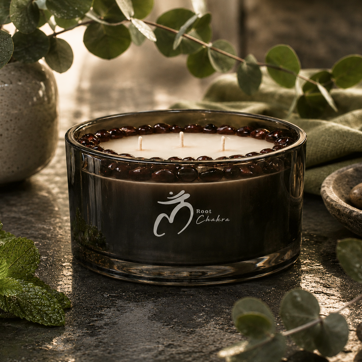 Root Chakra 3-Wick Crystal Candle, 16oz