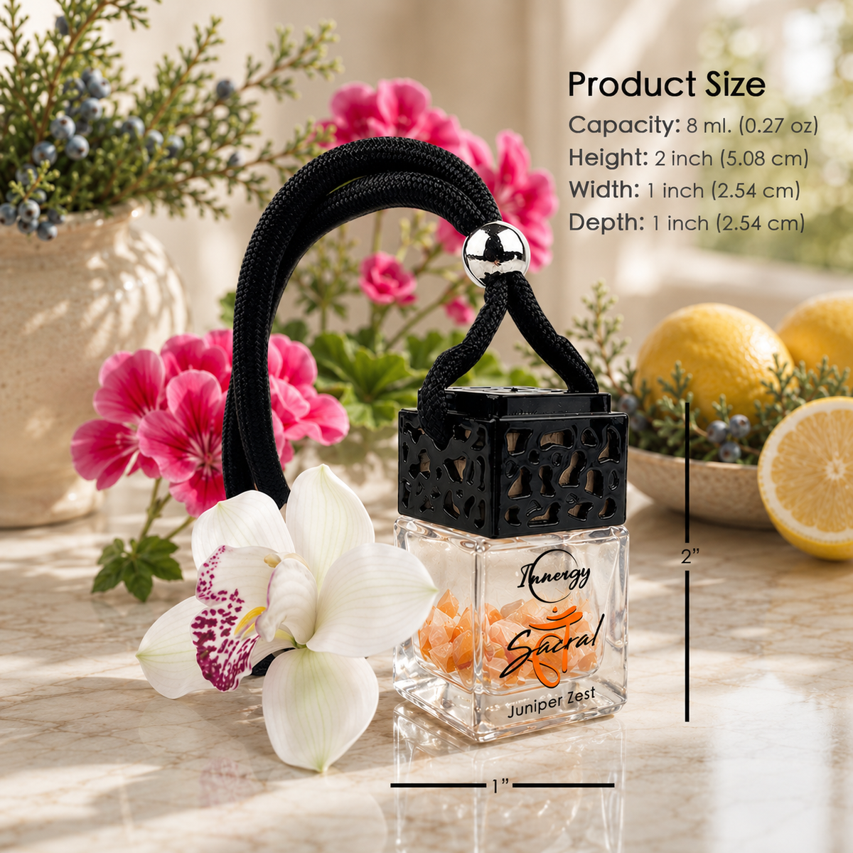 Sacral Chakra Crystal-Enhanced Oil Diffuser, Car Air Freshener, 8ml