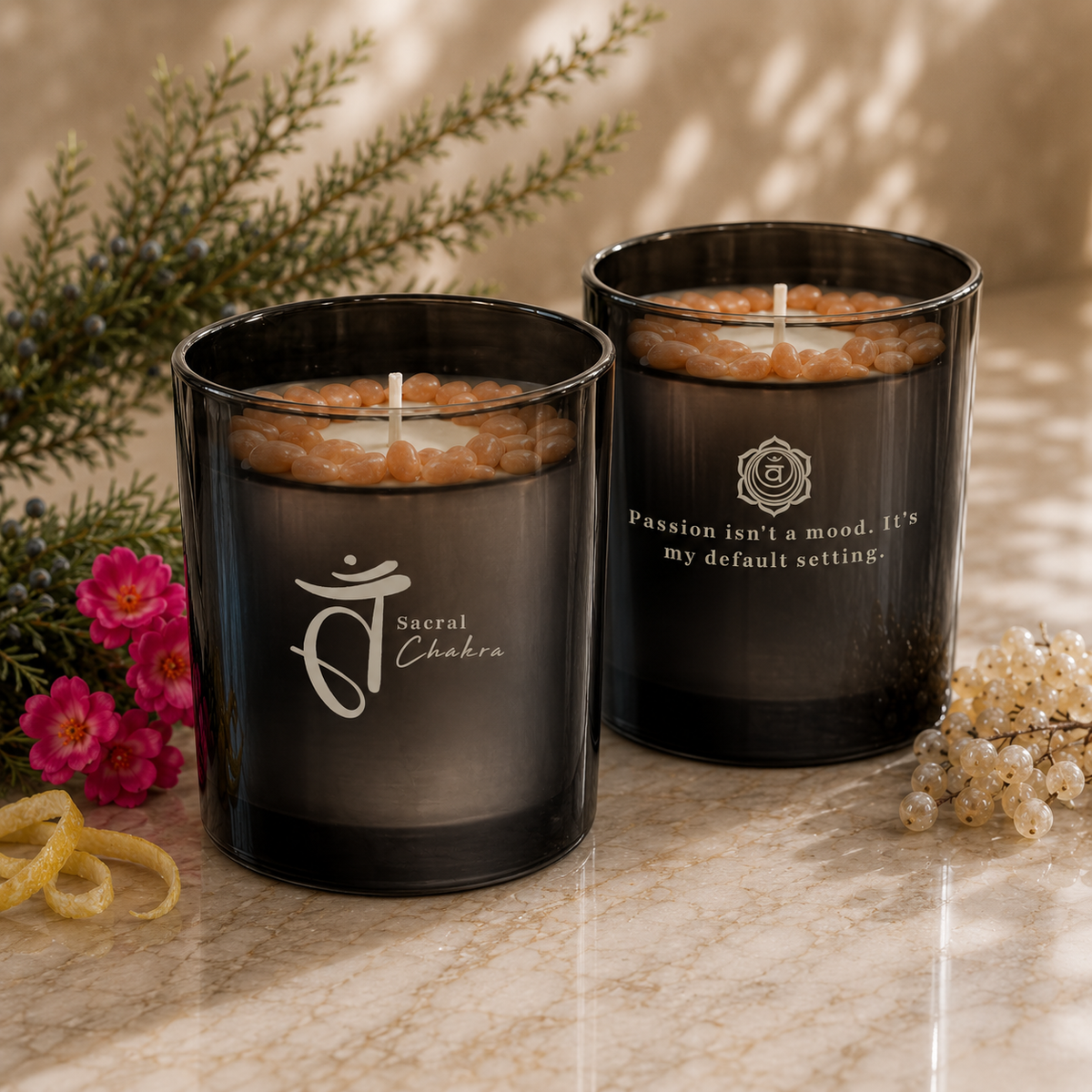 Sacral Chakra Handcrafted Crystal-Infused Coconut Soy Wax Scented Candle, 10oz