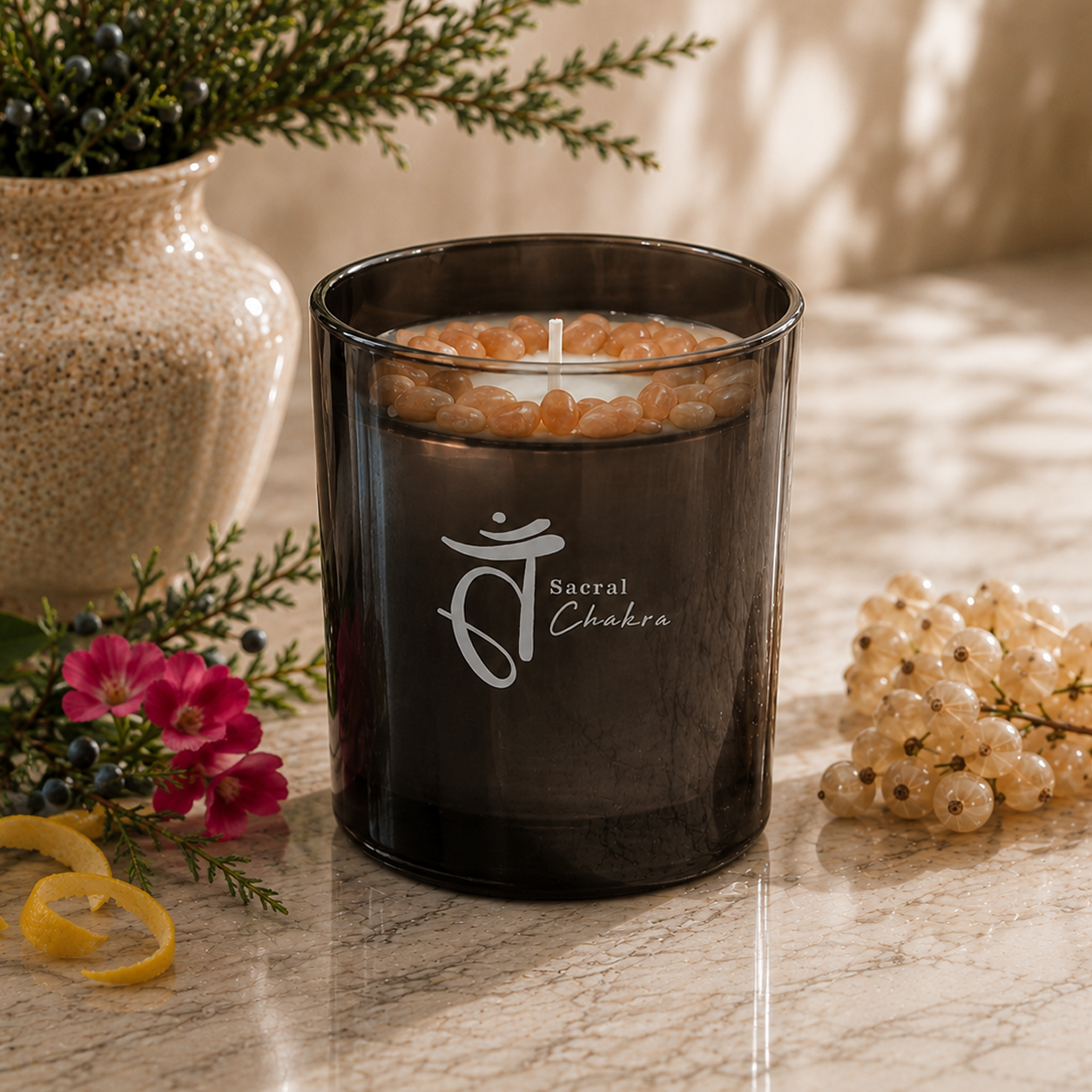 Sacral Chakra Crystal Candle
