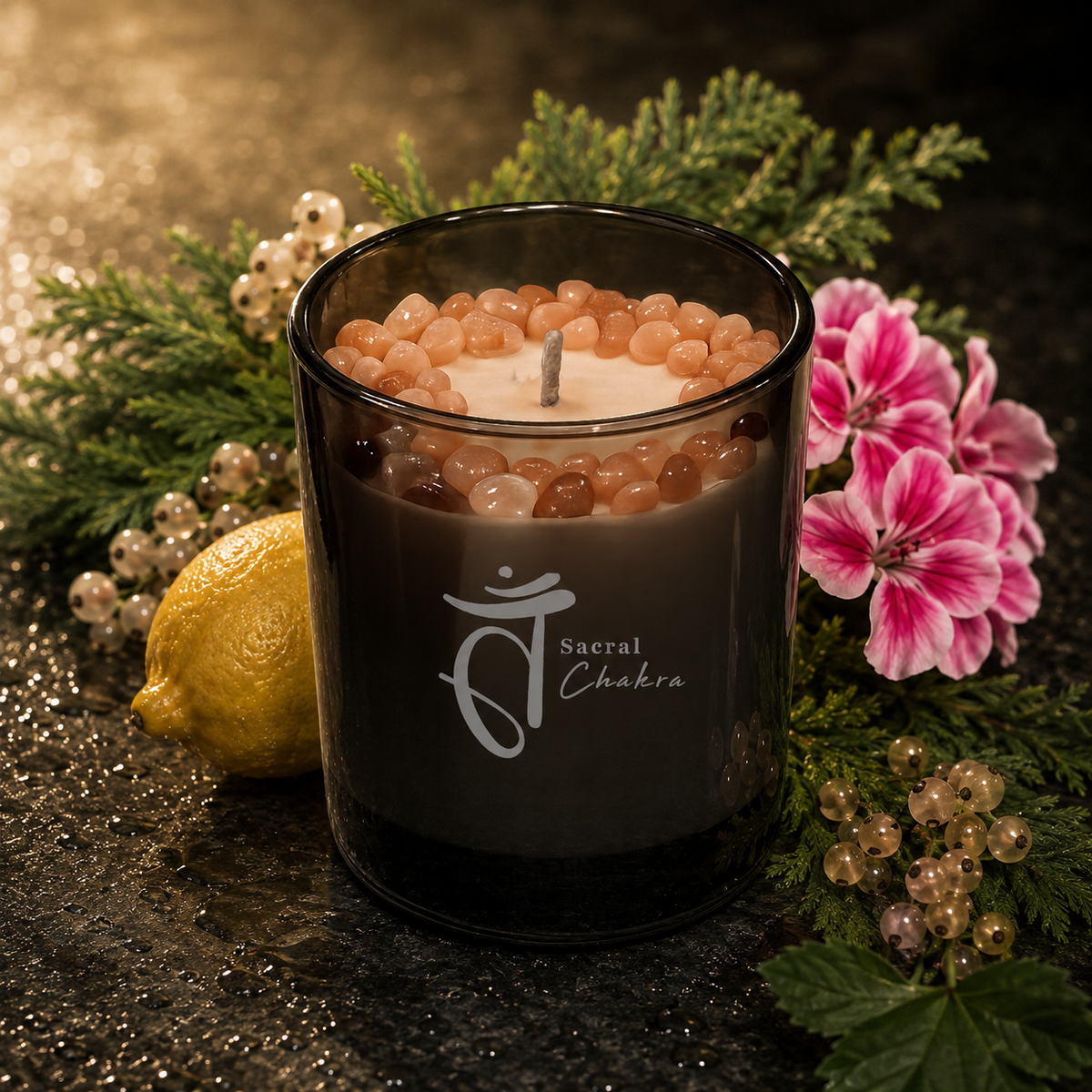Sacral Chakra Handcrafted Crystal-Infused Coconut Soy Wax Scented Candle, 10oz