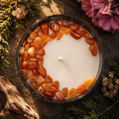 Sacral Chakra Handcrafted Crystal-Infused Coconut Soy Wax Scented Candle, 10oz