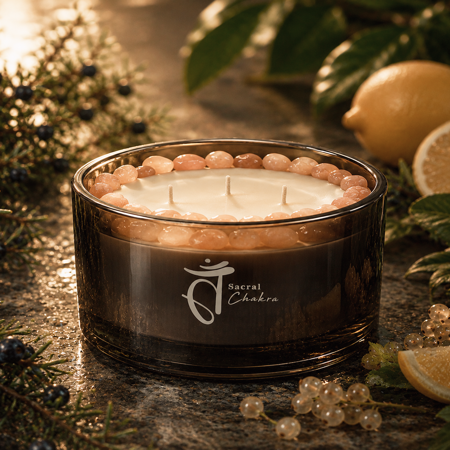 Sacral Chakra 3-Wick Crystal Candle, 16oz