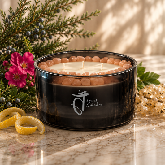 Sacral Chakra Handcrafted Crystal-Infused Coconut Soy 3-Wick Scented Candle, 16oz