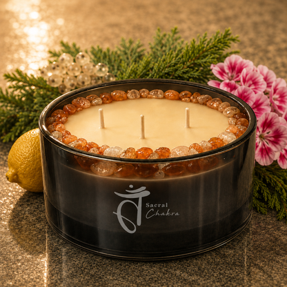 Sacral Chakra 3-Wick Crystal Candle, 16oz
