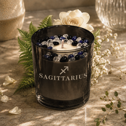 Sagittarius Zodiac Handcrafted Crystal-Infused Coconut Soy Wax Scented Candle, 10oz