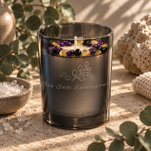 Sea Salt Eucalyptus Handcrafted Crystal-Infused Coconut Soy Wax Scented Candle, 10oz