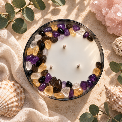 Sea Salt Eucalyptus Handcrafted Crystal-Infused Coconut Soy 3-Wick Scented Candle, 16oz