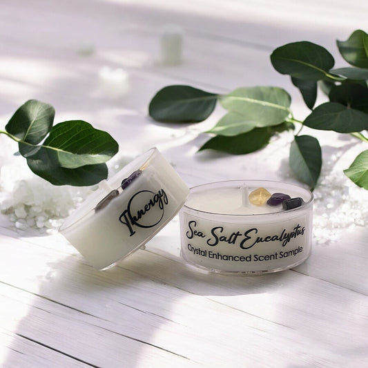 Sea Salt Eucalyptus, Premium Coconut-Soy Wax Tea Light Crystal Candle, 1oz