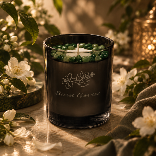 Secret Garden Handcrafted Crystal-Infused Coconut Soy Wax Scented Candle, 10oz