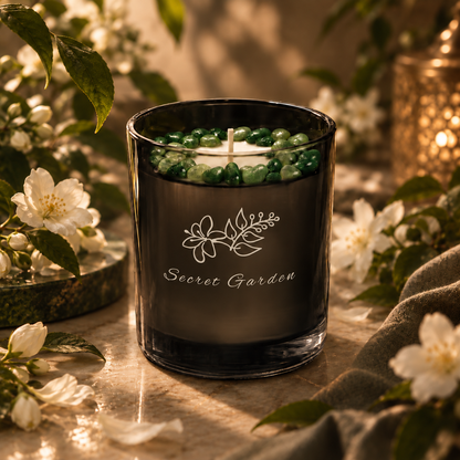 Secret Garden Handcrafted Crystal-Infused Coconut Soy Wax Scented Candle, 10oz