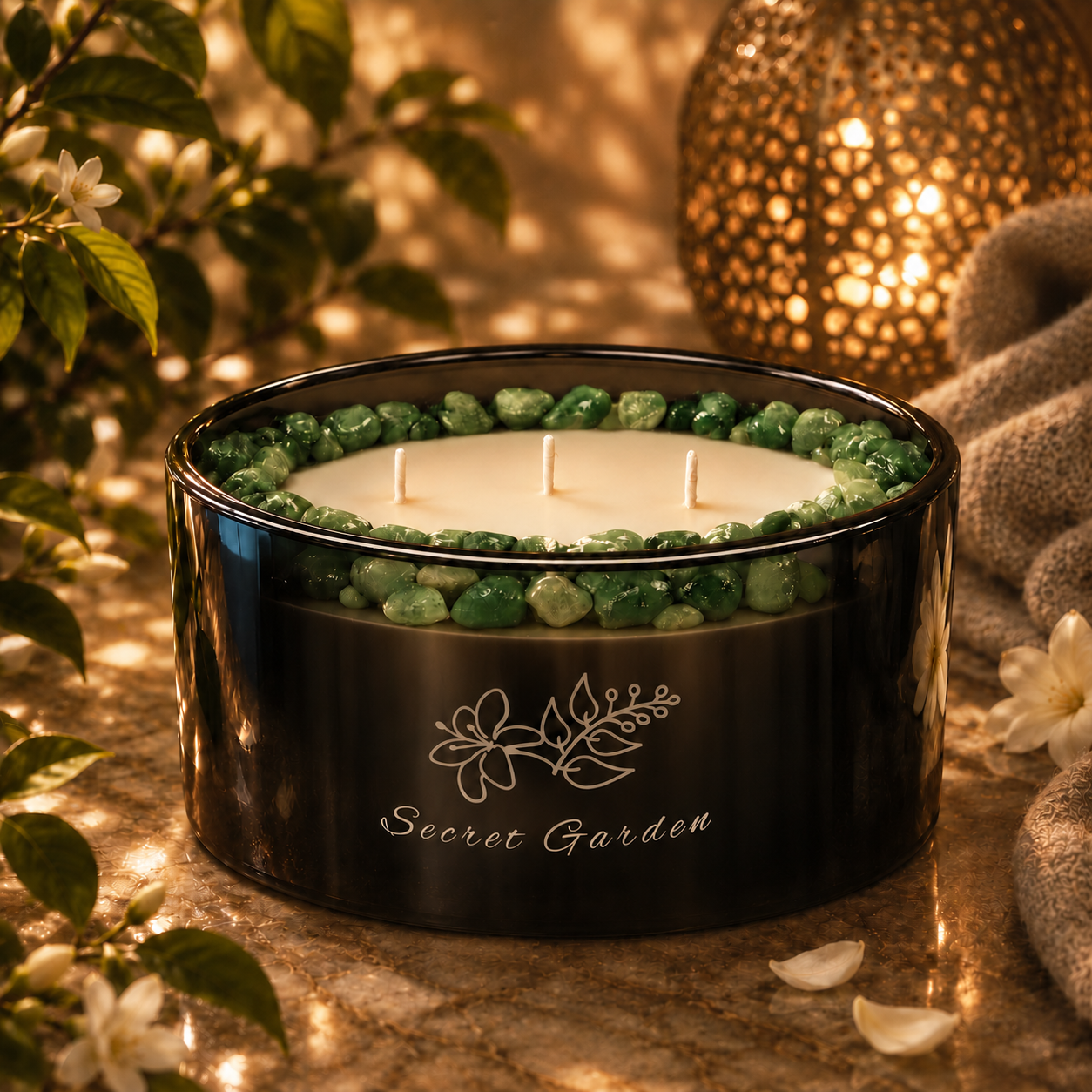 Secret Garden Handcrafted Crystal-Infused Coconut Soy 3-Wick Scented Candle, 16oz