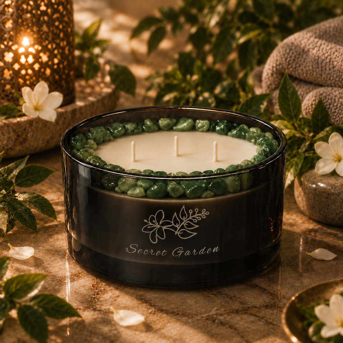 Secret Garden Handcrafted Crystal-Infused Coconut Soy 3-Wick Scented Candle, 16oz