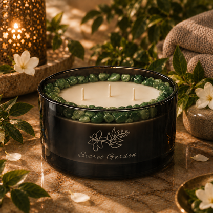 Secret Garden Handcrafted Crystal-Infused Coconut Soy 3-Wick Scented Candle, 16oz