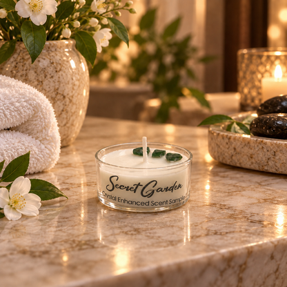 Secret Garden, Premium Coconut-Soy Wax Tea Light Crystal Candle, 1oz