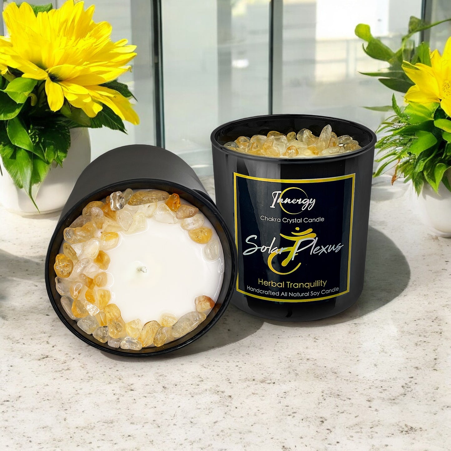 Solar Plexus Chakra Crystal-Enhanced Premium Coconut-Soy Wax Candle, 9oz