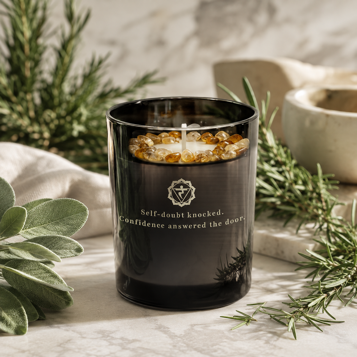 Solar Plexus Chakra Handcrafted Crystal-Infused Coconut Soy Wax Scented Candle, 10oz