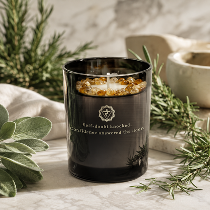 Solar Plexus Chakra Handcrafted Crystal-Infused Coconut Soy Wax Scented Candle, 10oz