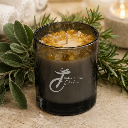 Solar Plexus Chakra Handcrafted Crystal-Infused Coconut Soy Wax Scented Candle, 10oz