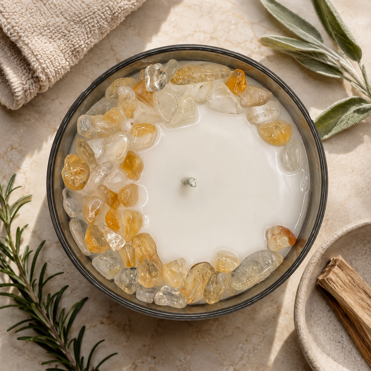 Solar Plexus Chakra Handcrafted Crystal-Infused Coconut Soy Wax Scented Candle, 10oz