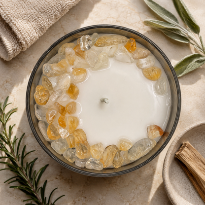 Solar Plexus Chakra Handcrafted Crystal-Infused Coconut Soy Wax Scented Candle, 10oz