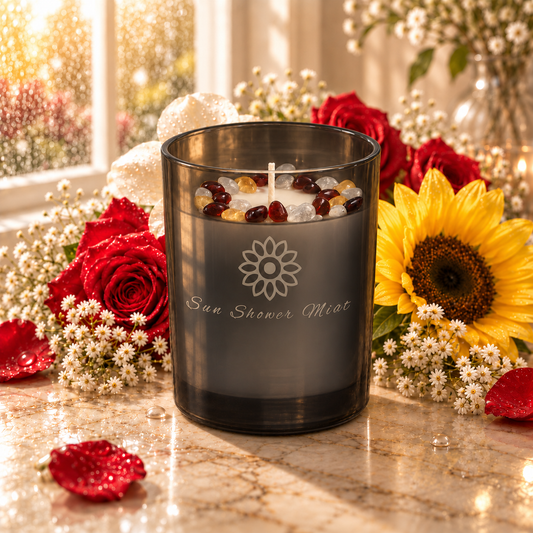 Sunshower Mist Handcrafted Crystal-Infused Coconut Soy Wax Scented Candle, 10oz