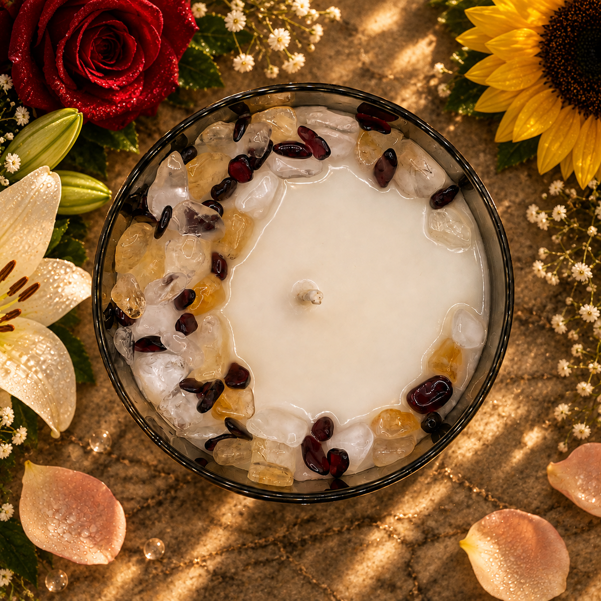 Sunshower Mist Handcrafted Crystal-Infused Coconut Soy Wax Scented Candle, 10oz