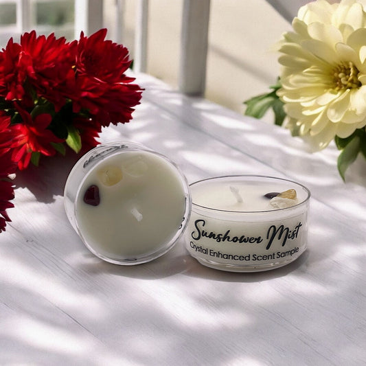 Sunshower Mist, Premium Coconut-Soy Wax Tea Light Crystal Candle, 1oz