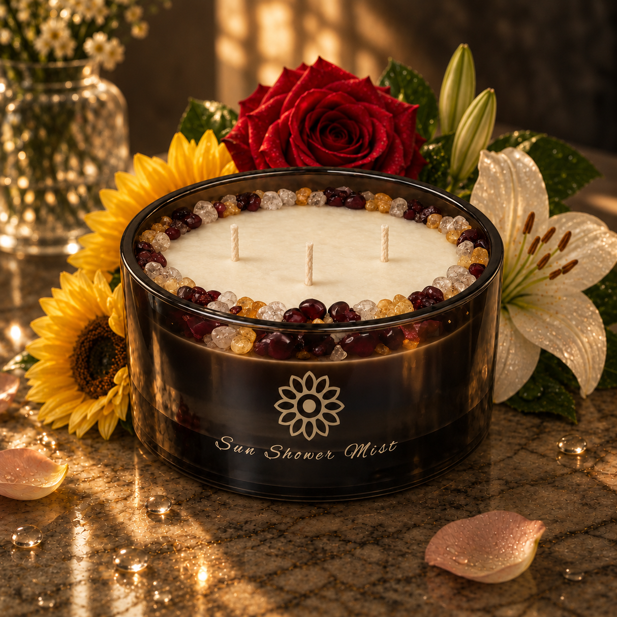 Sunshower Mist Handcrafted Crystal-Infused Coconut Soy 3-Wick Scented Candle, 16oz