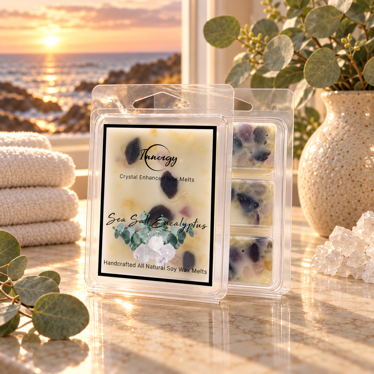 Sea Salt Eucalyptus Crystal-Enhanced Premium Coconut-Soy Wax Melts