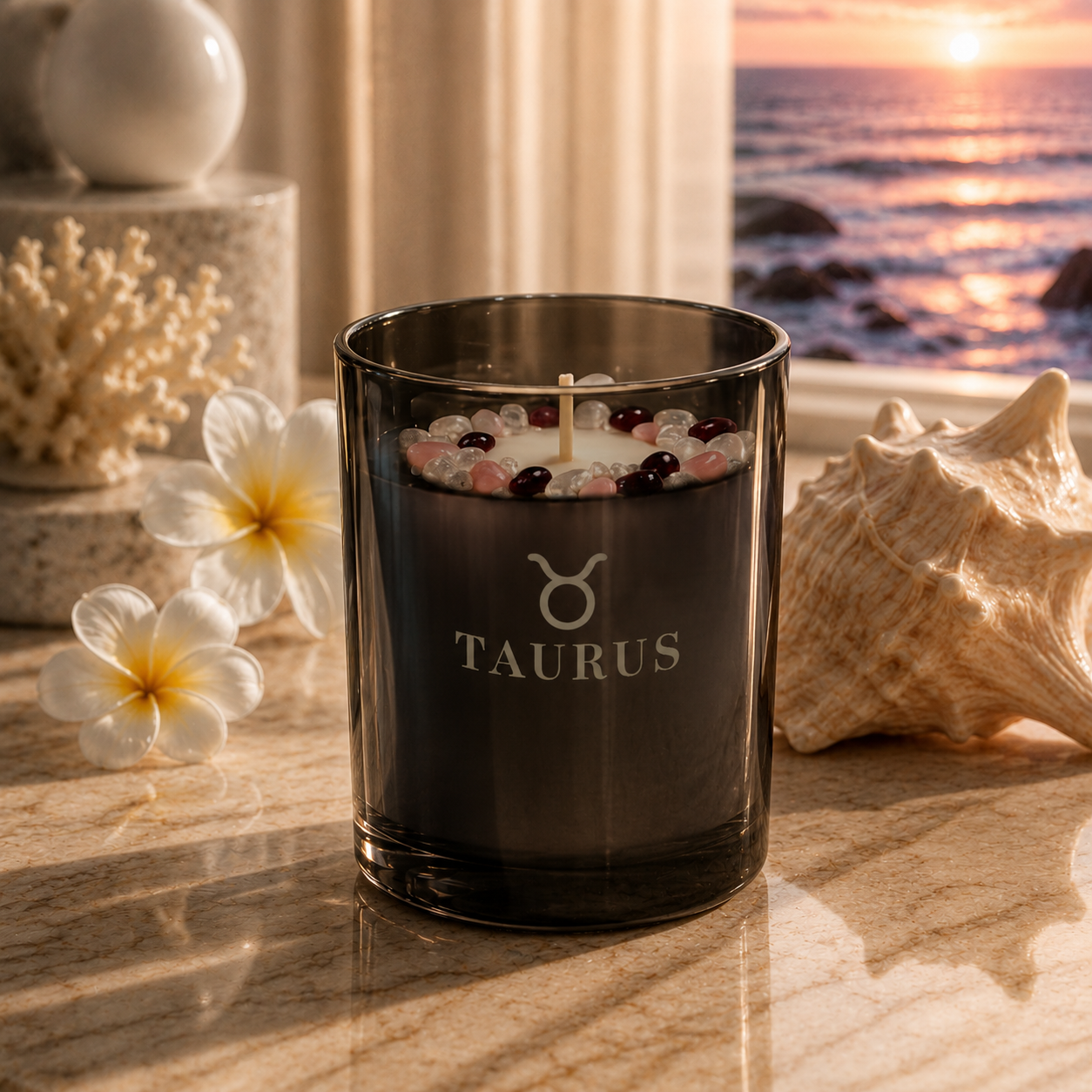 Taurus Zodiac Crystal Candle, 10oz